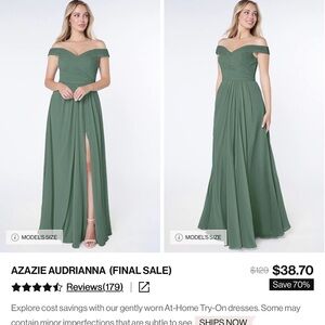 Azazie Off-Shoulder Maxi Dress in Green